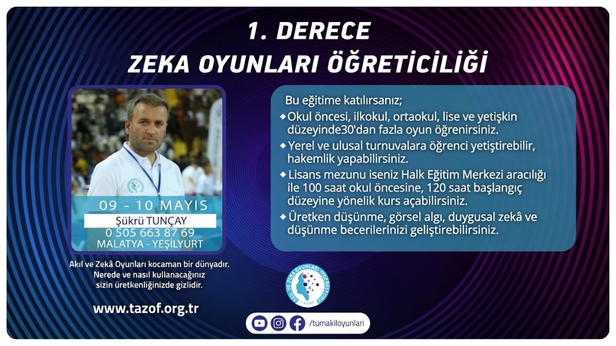 Malatya’da Zeka Oyunları Eğitici Eğitimi Başlıyor