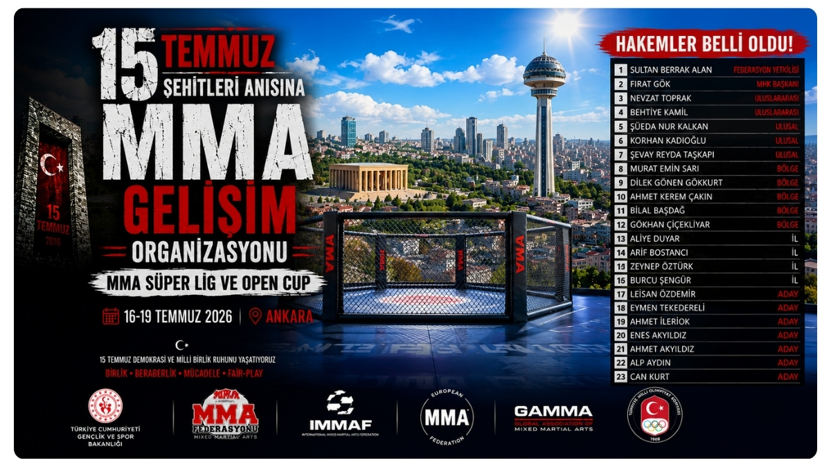 15 Temmuz Şehitleri Anısına Düzenlenecek MMA Gelişim Organizasyonunda Hakemler Belli Oldu