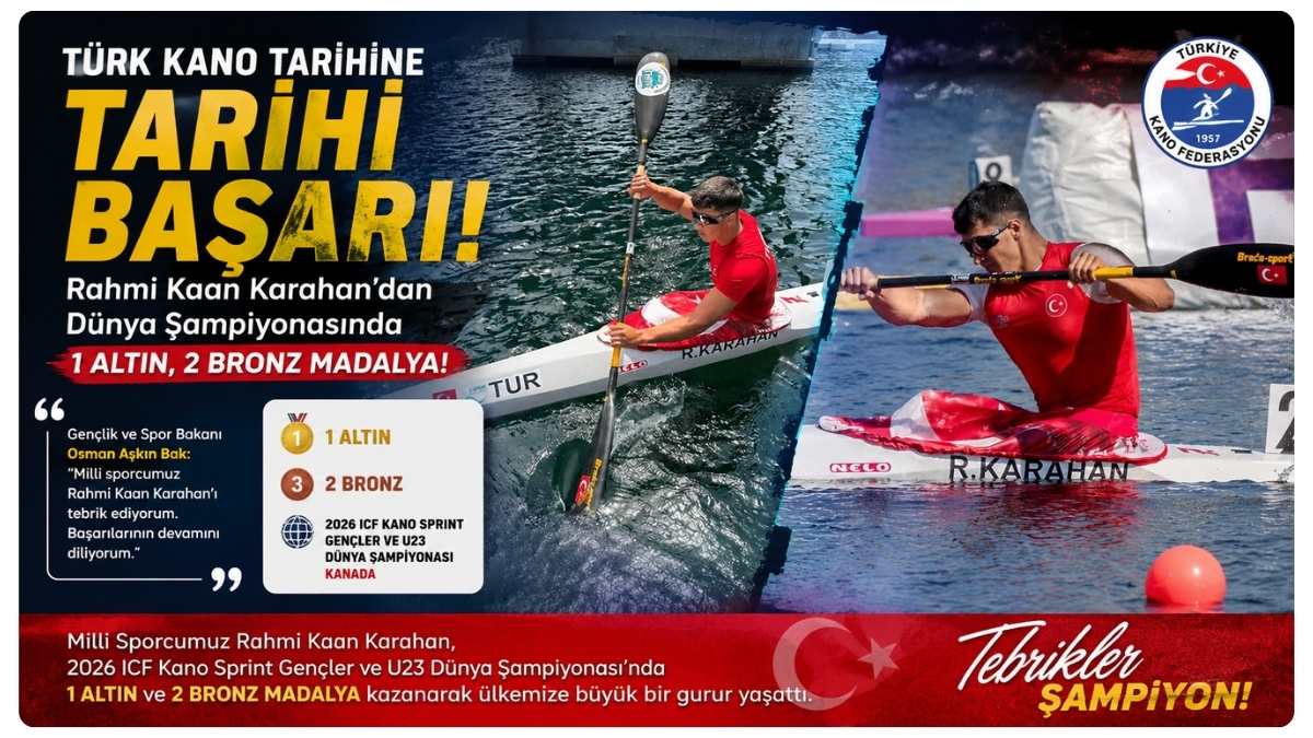 2026 ICF Kano Sprint Gençler ve U23 Dünya Şampiyonası'nda tarihi bir başarıya imza atan milli kano sporcusu Rahmi Kaan Karahan