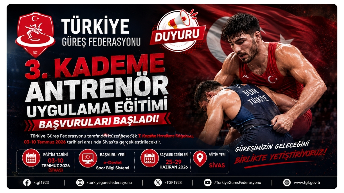 Sivas'ta 3. Kademe Antrenör Uygulama Eğitimi Başvuruları Başladı: Son Gün 29 Haziran 2026