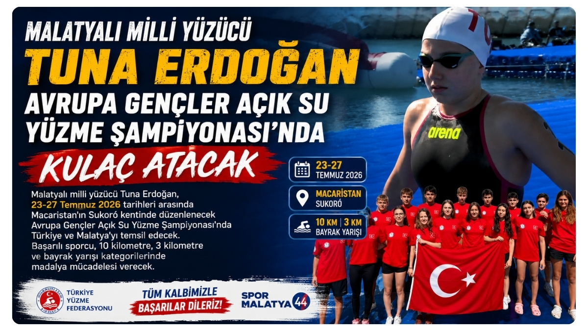 Malatyalı Milli Yüzücü Tuna Erdoğan, Avrupa Gençler Açık Su Yüzme Şampiyonası'nda Kulaç Atacak