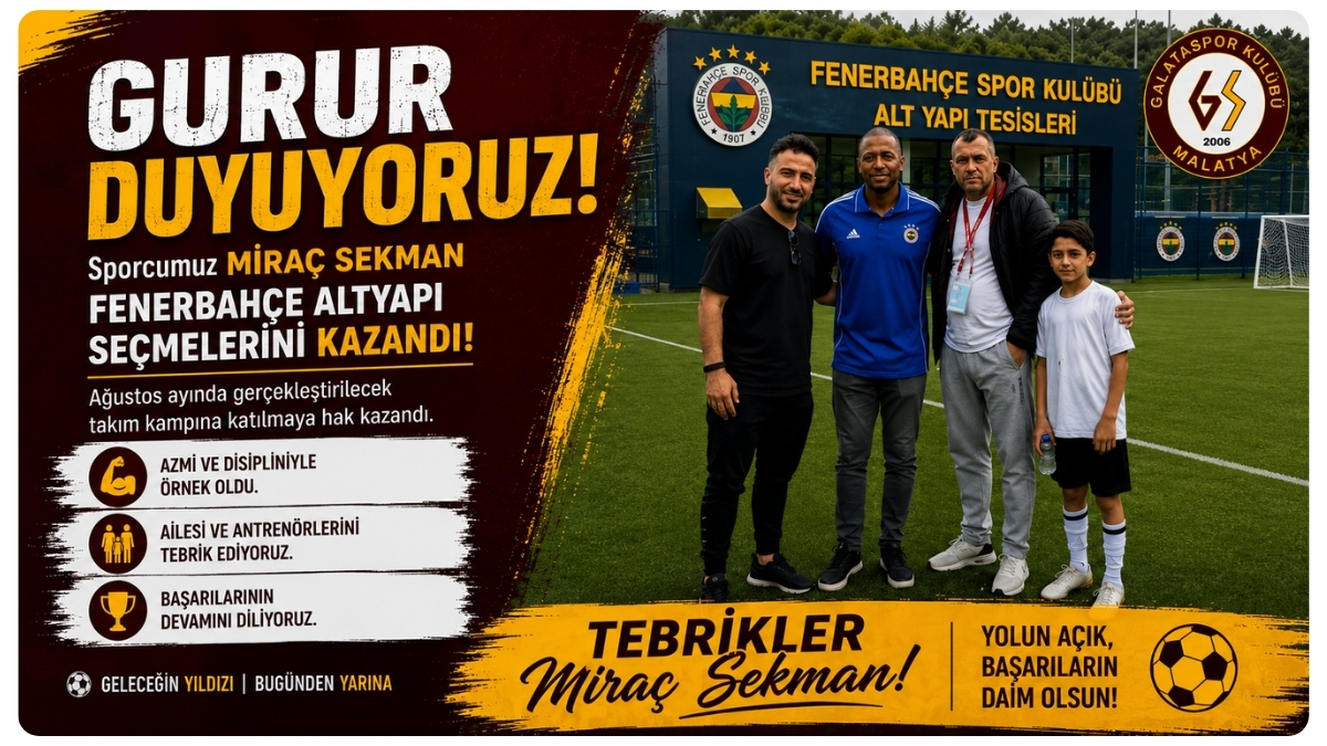 Malatya Galata Spor Kulübü Sporcusu Miraç Sekman, Fenerbahçe Altyapı Seçmelerini Kazandı